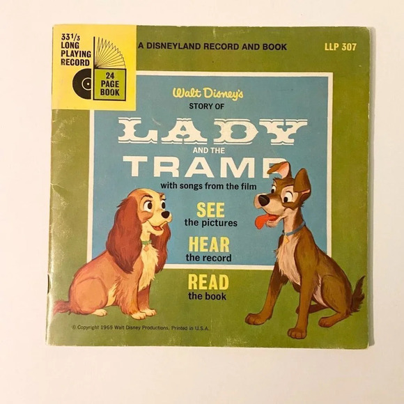 Vintage 1965 Disney Lady  and the Tramp 7 Inch Record and Book - Picture 1 of 15